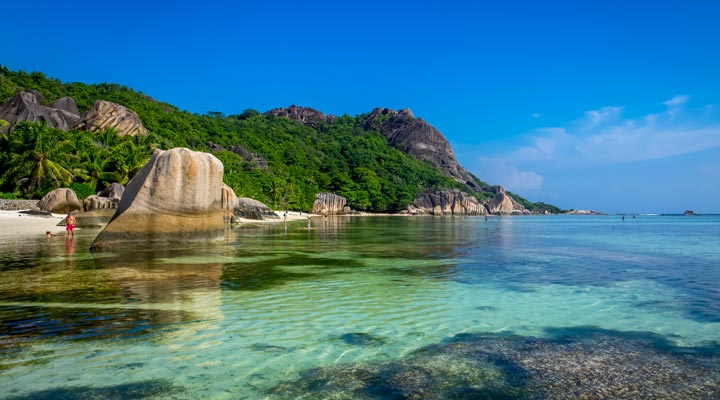 Seychellerna-Seychelles-La-Digue-Ansesourcedargent-Beach-Strand